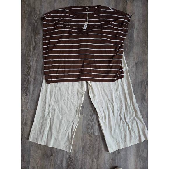 Max Studio Pants - Max Studio London 2 Piece Set Striped Knit Top & Linen Blend Pants 1X NEW